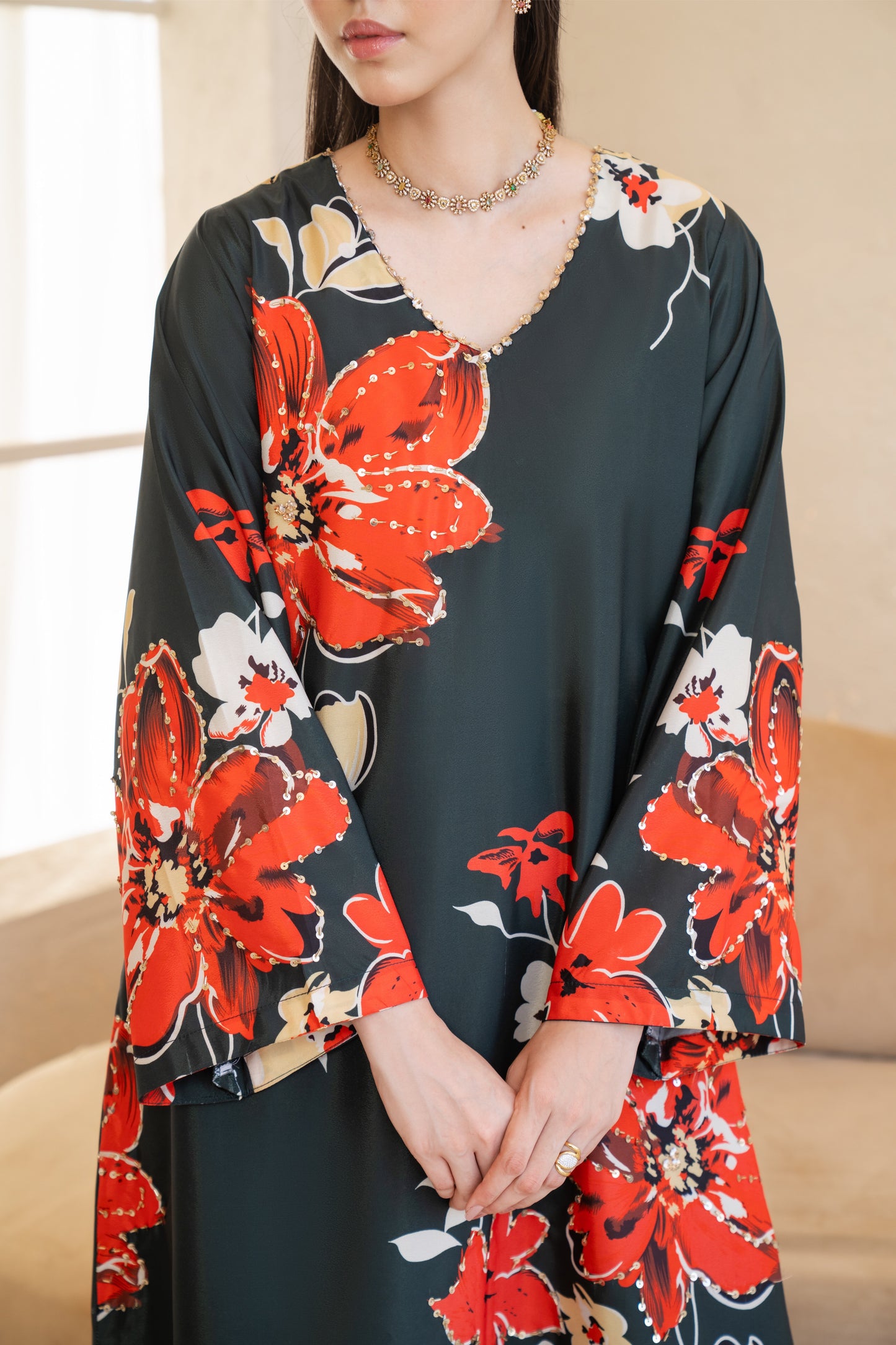 Veloura | Printed with Hand-embellished work