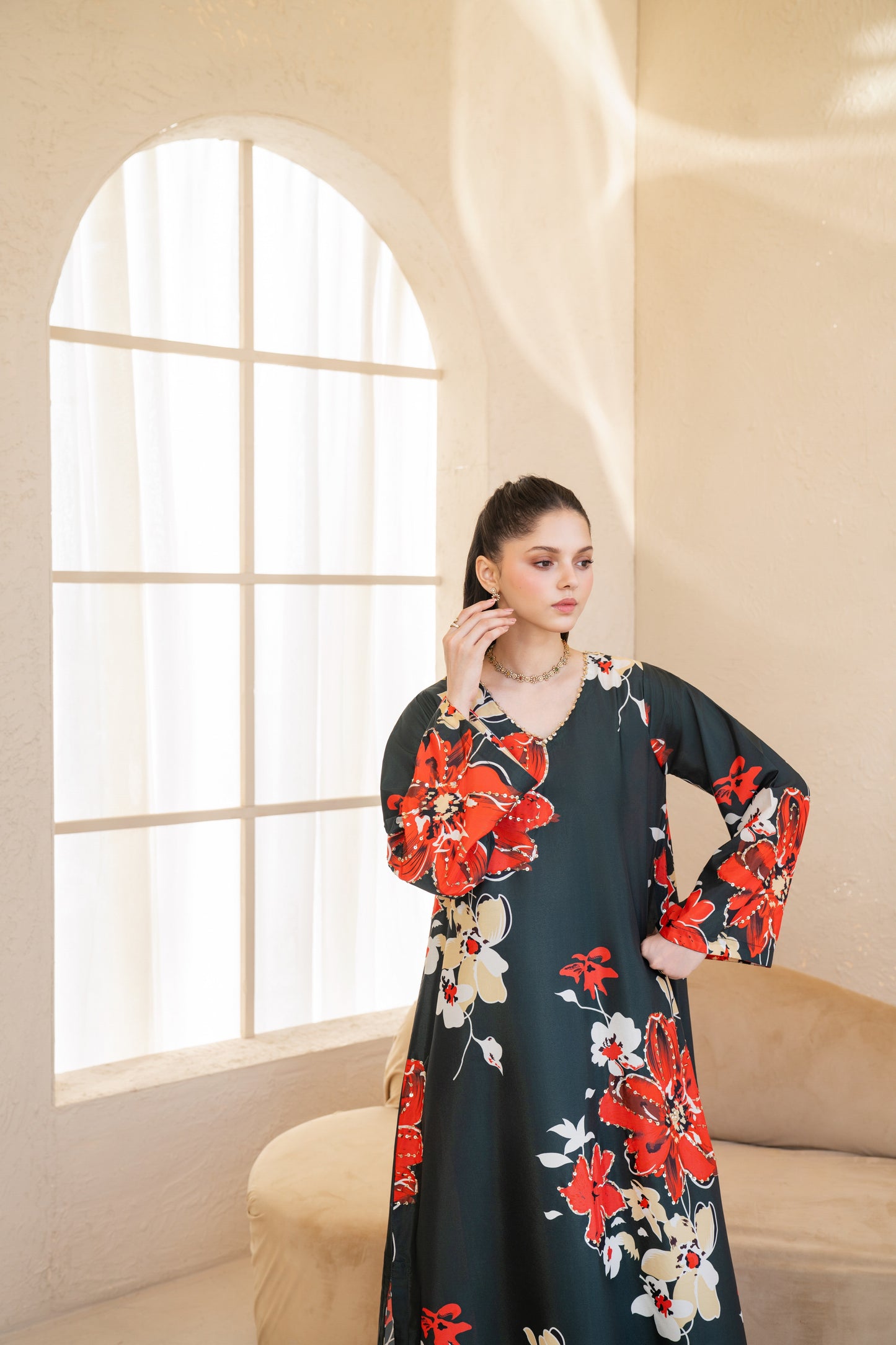 Veloura | Printed with Hand-embellished work