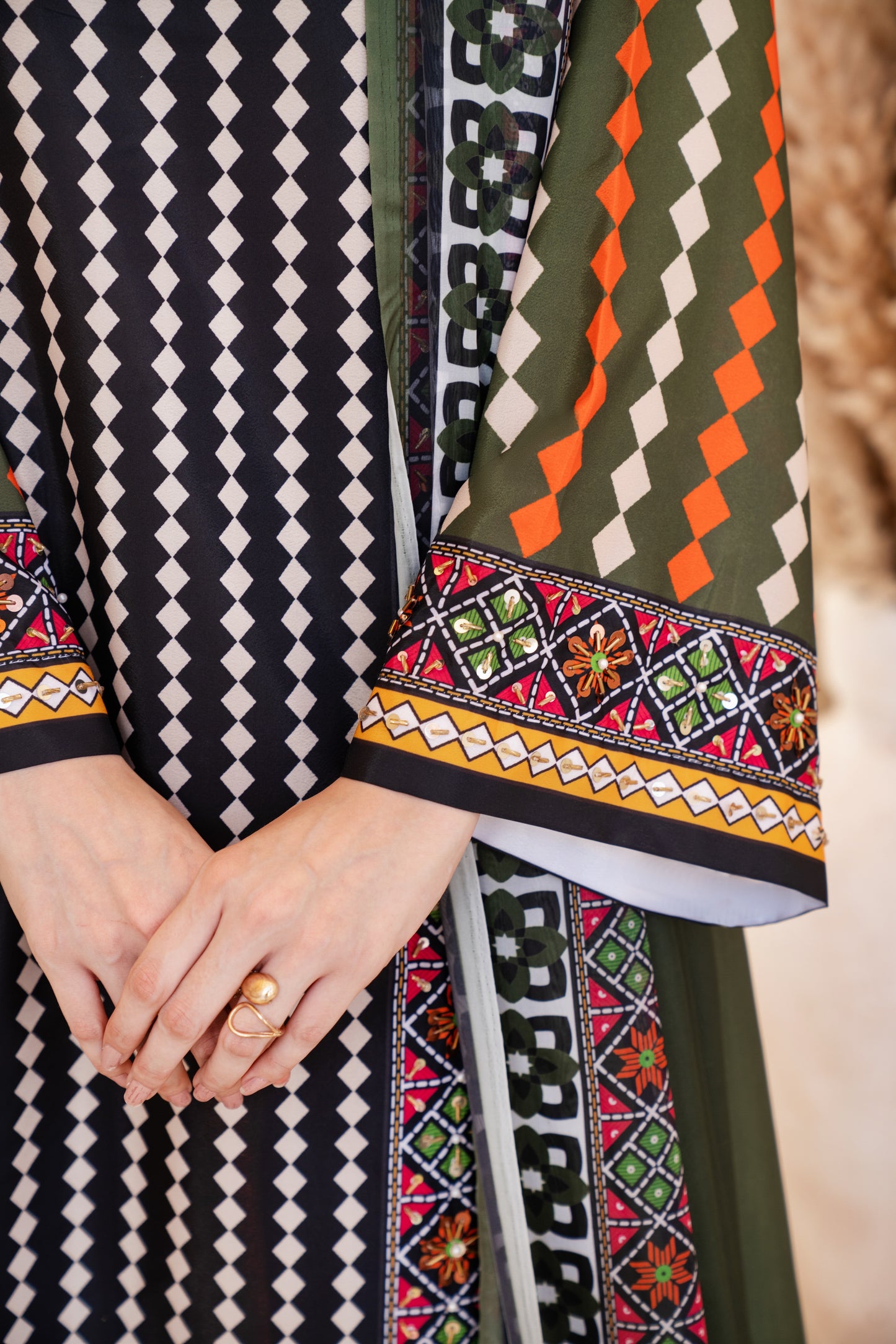 Nureya | Printed with Hand-embellished work